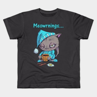 Cat Drinking Coffee and Eating Breakfast Kids T-Shirt